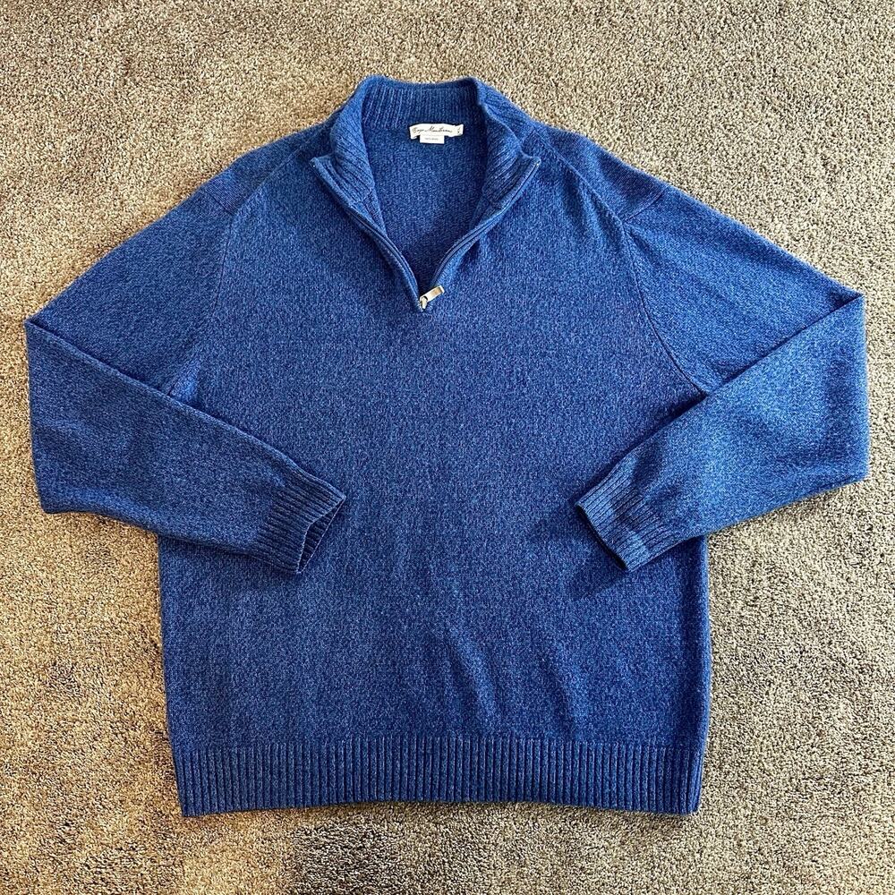 Enzo Mantovani Men's 100% Wool Blue Quarter Zip Sweater Pullover Size XL